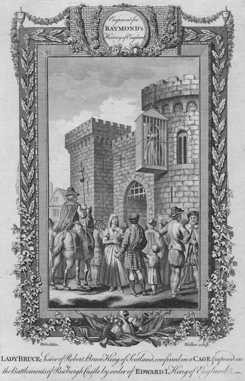 苏格兰国王罗伯特·布鲁斯的姐姐布鲁斯夫人，关在笼子里，c1787 作者 不明