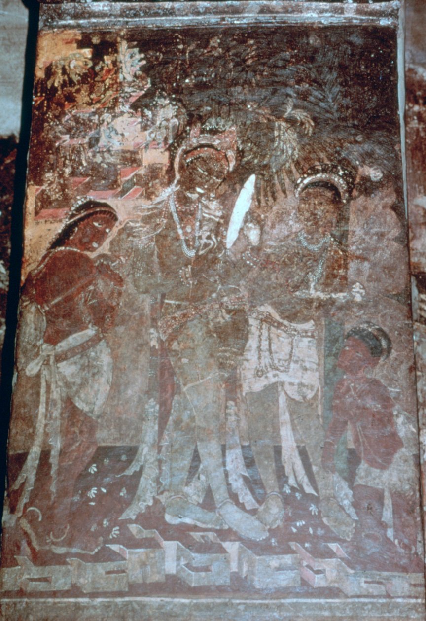 夫人在她的厕所，洞穴壁画，阿jan陀，印度。 1-5世纪。 20世纪 作者 不明