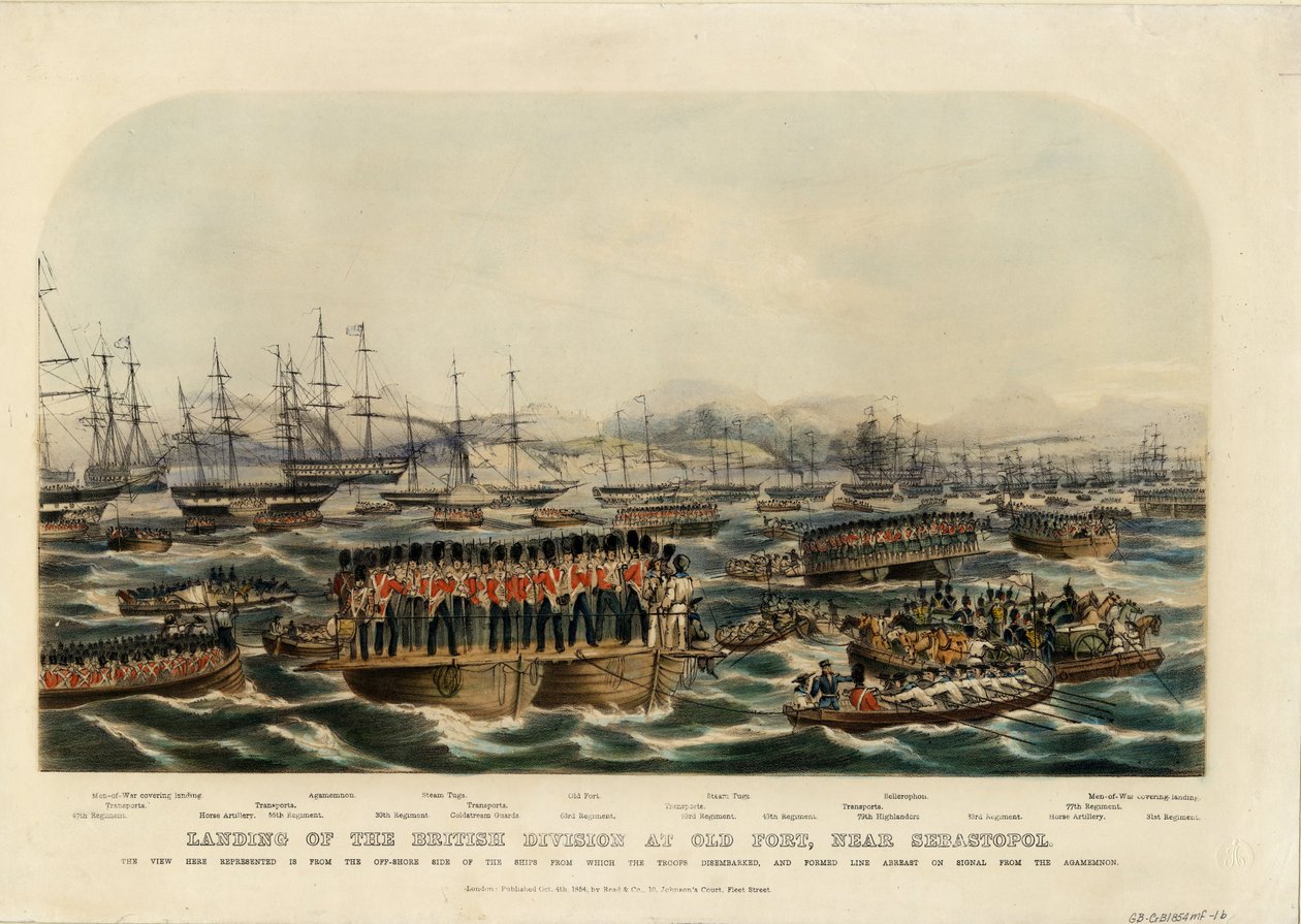 英国分部在塞瓦斯托波尔附近的旧堡登陆，1854年 作者 不明
