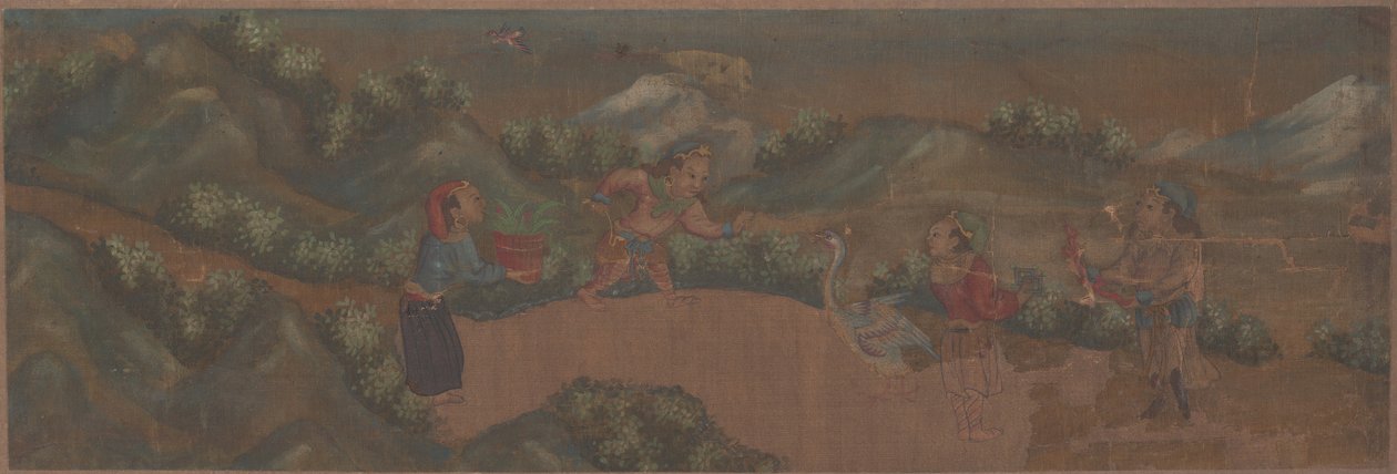 林地环境中的人物风景画。 作者 不明