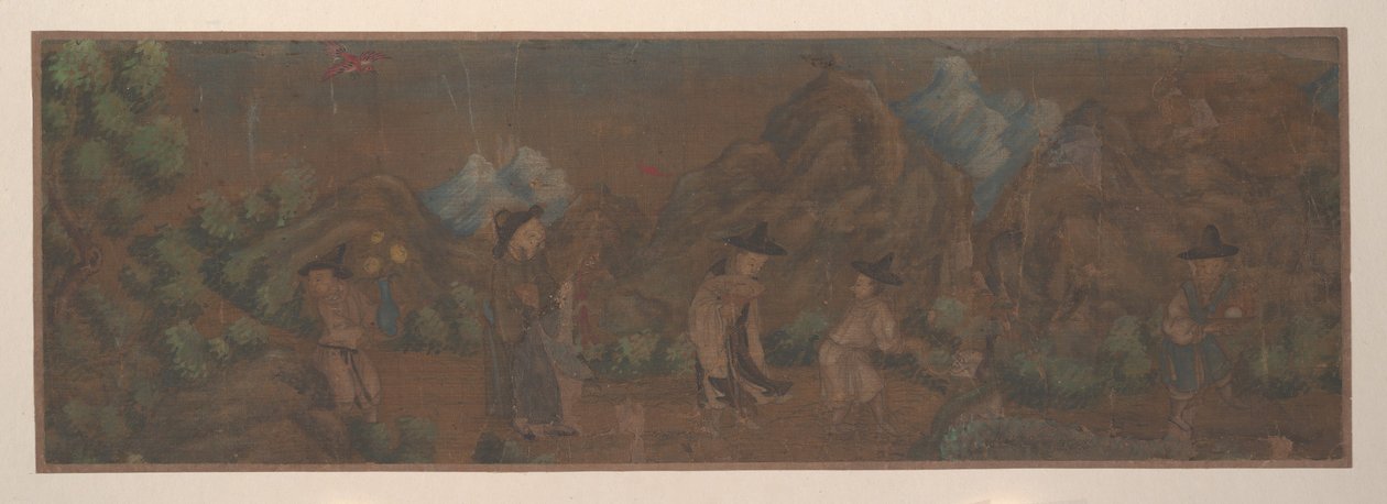 林地环境中的人物风景画。 作者 不明