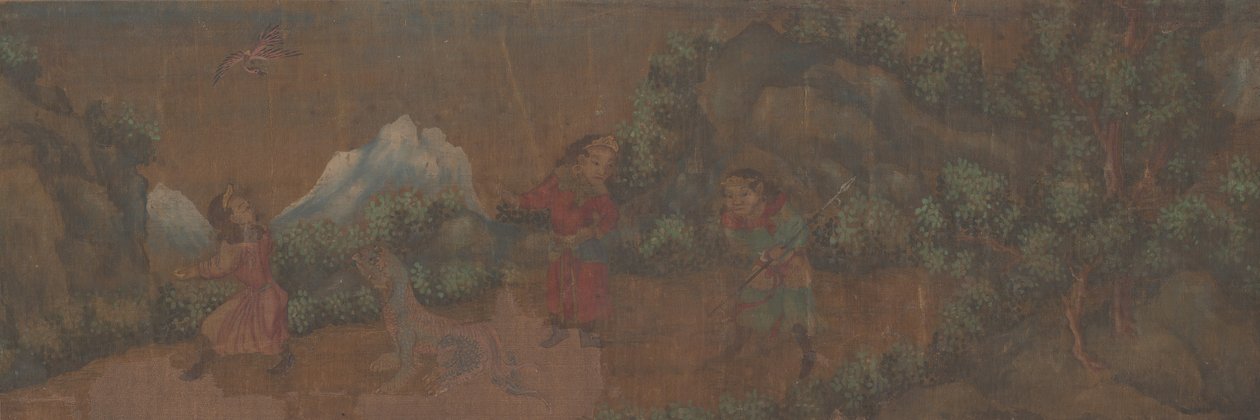 林地环境中的人物风景画。 作者 不明