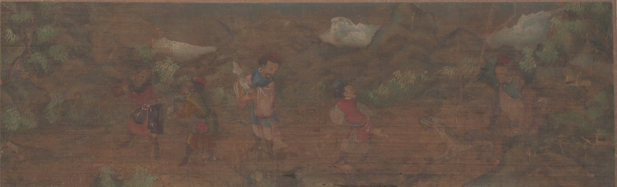 林地环境中的人物风景画。 作者 不明