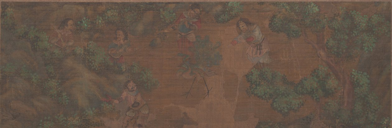 林地环境中的人物风景画。 作者 不明