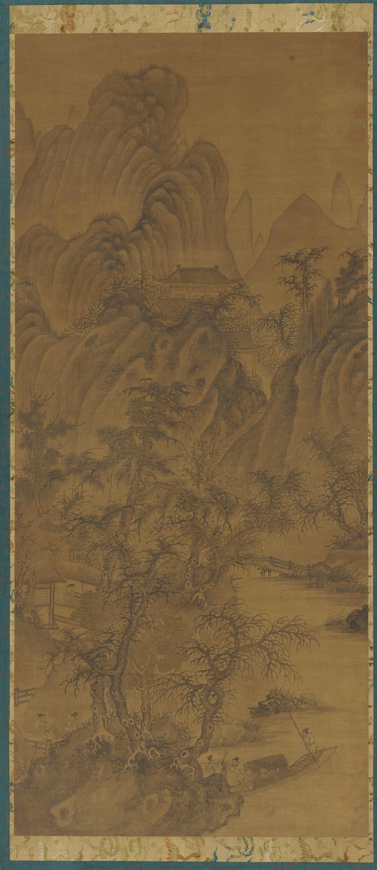 有农场建筑和人物的风景，1368-1644。 作者 不明