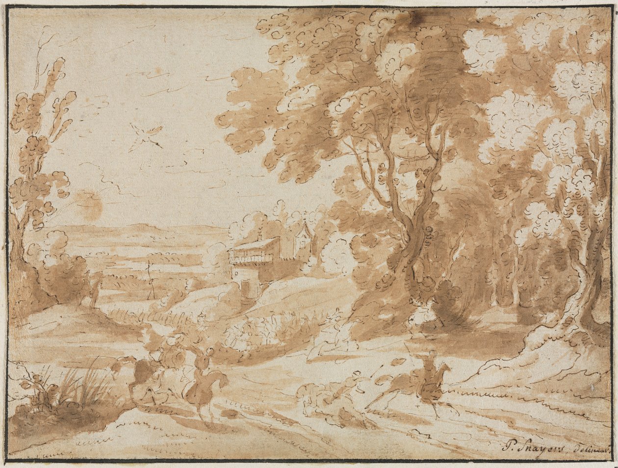 与骑兵的风景，1600年代。 作者 不明