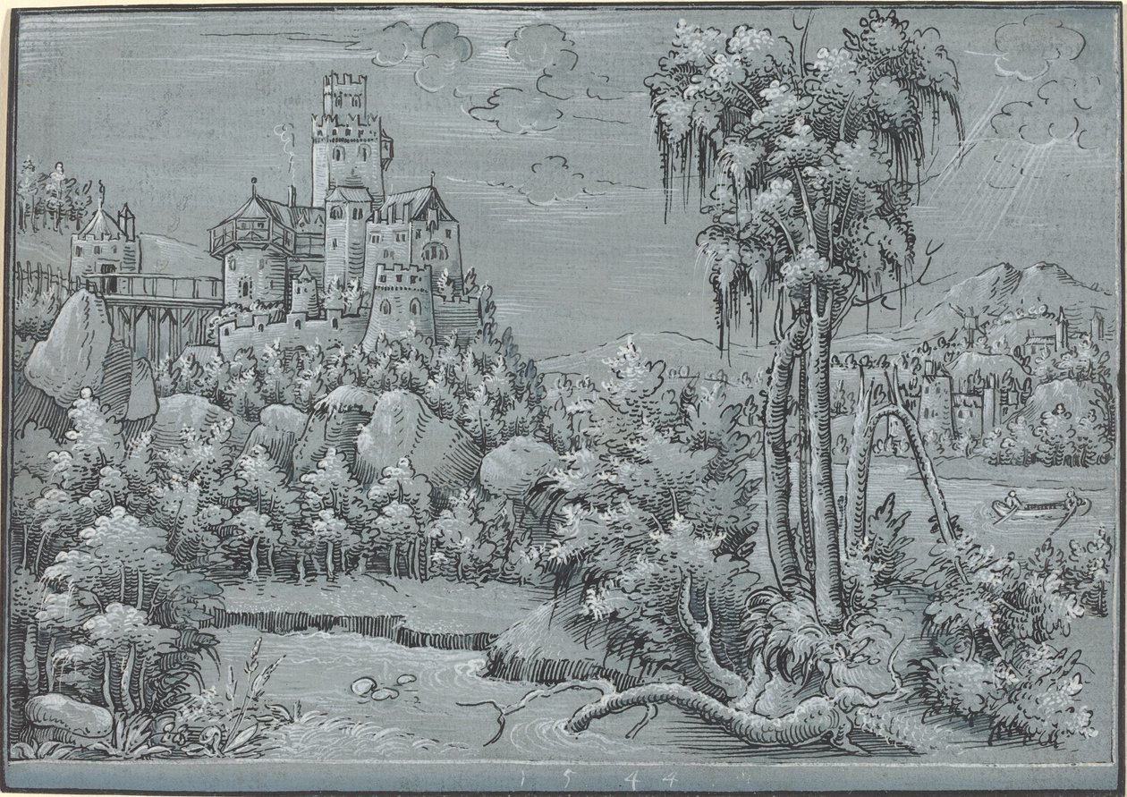带有城堡的风景，1544年。 作者 不明