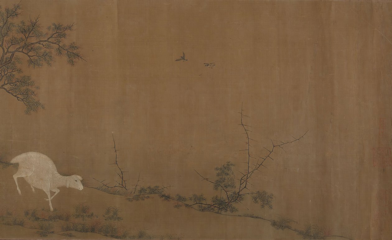 有山羊的风景。 作者 不明