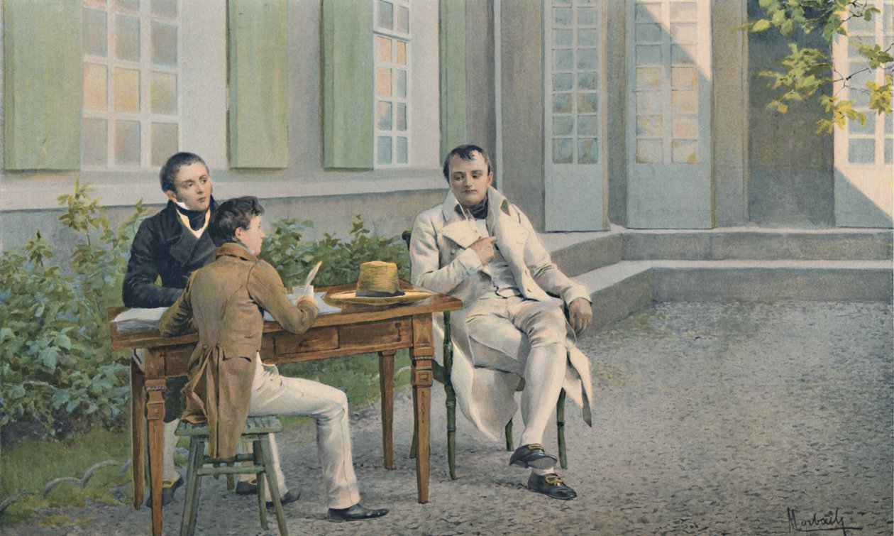 拉斯·卡萨斯（Las Casas）和他的儿子在他的独裁下写拿破仑的历史，1896年，c1815。 作者 不明