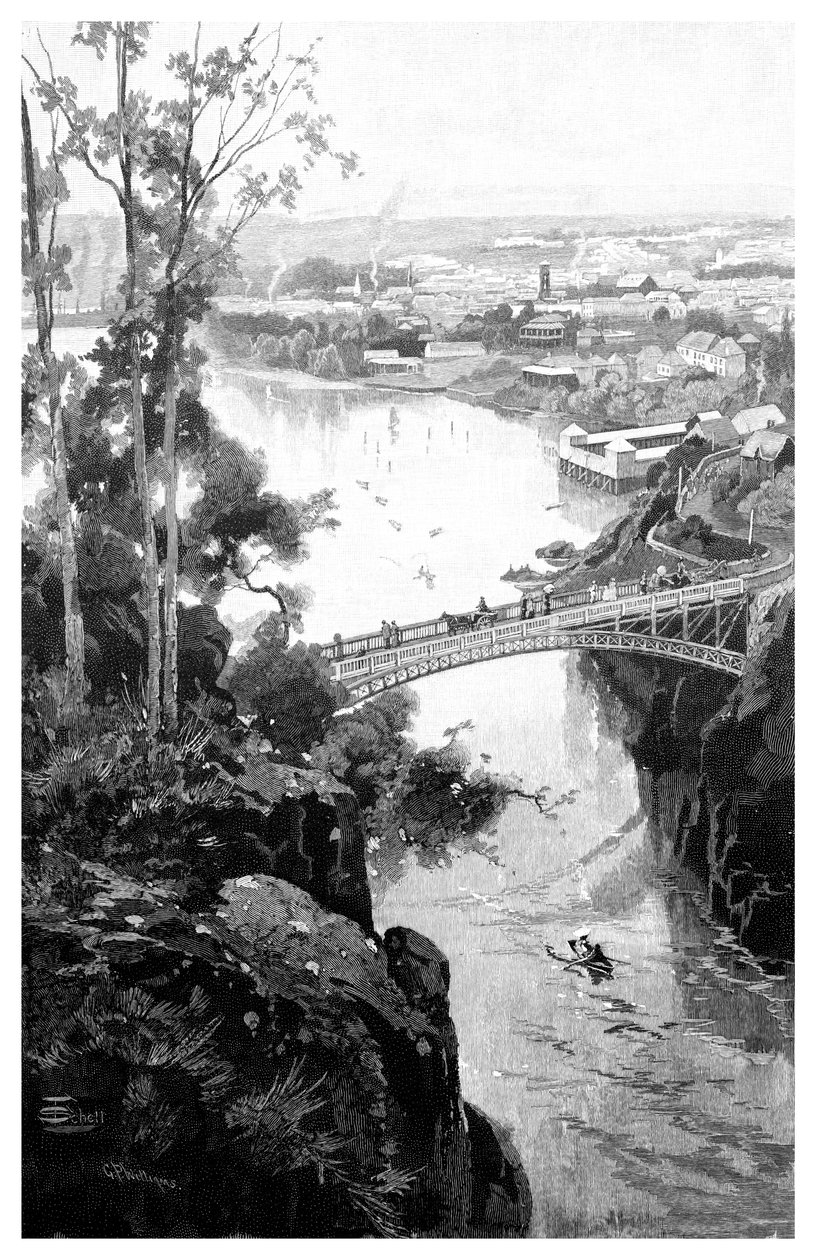 朗塞斯顿（Launceston），1886年从澳大利亚塔斯马尼亚州的卡塔雷特桥（Cararact Bridge）出发 作者 不明