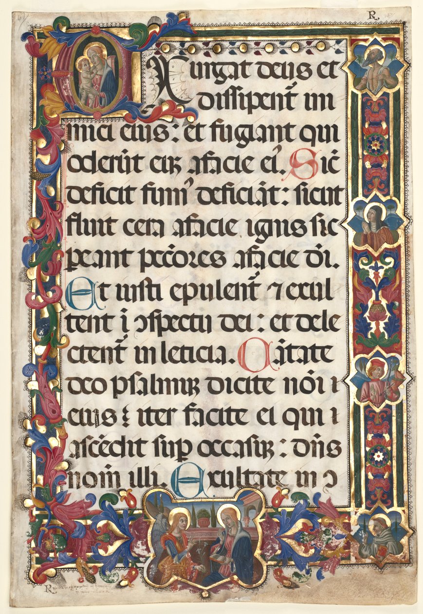 从诗篇的叶子，带有带有奖章通告的完整边框，SS。杰罗姆·克莱尔（Jerome），1475年。 作者 不明
