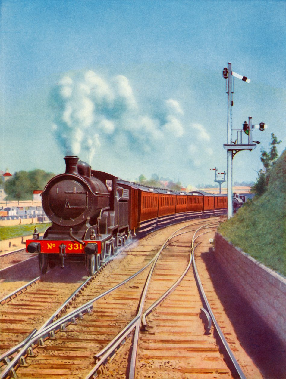 离开都柏林。 1935年，由4-4-0旅客快车拖运的南方铁路大火车。 作者 不明