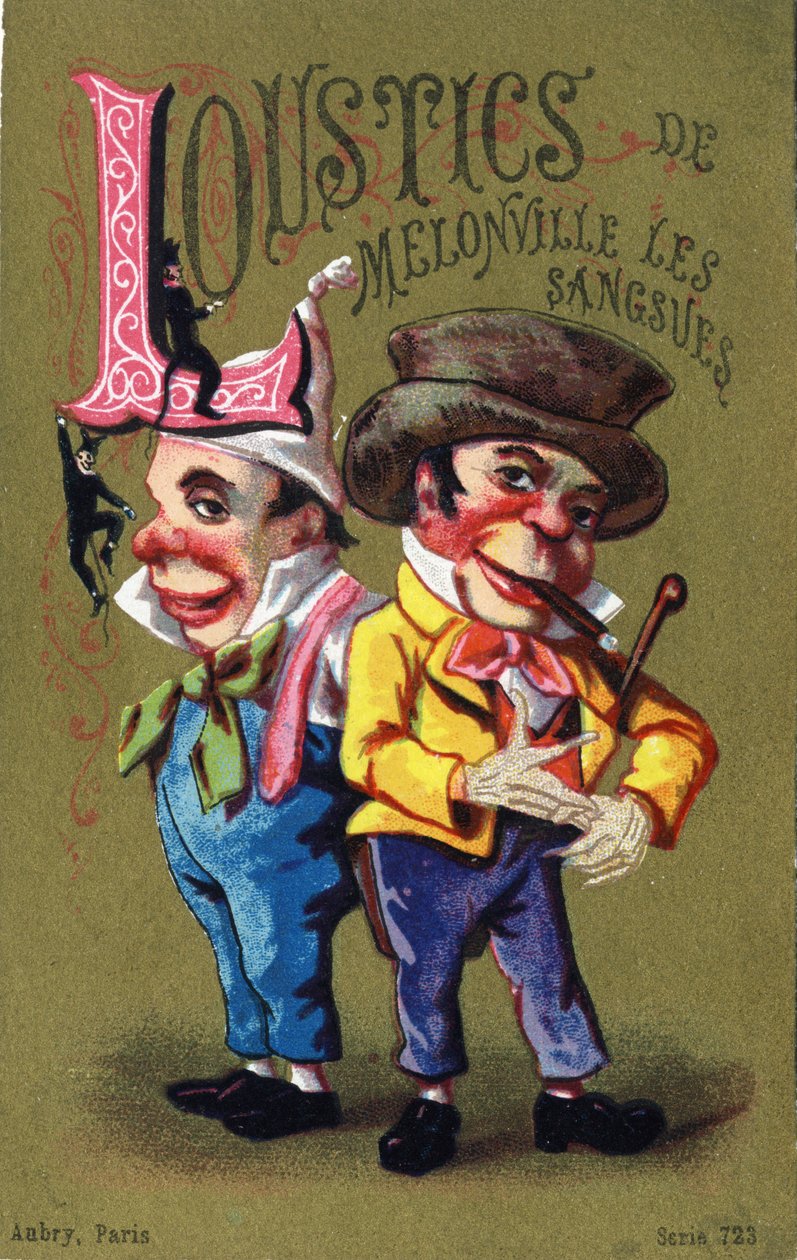 字母L：Melonville Loustics水蛭。雕刻在 "Alphabet des grotesques""中。一系列25幅以多尔为背景的广告色版画，19世纪末。规格：11x 7厘米 作者 不明