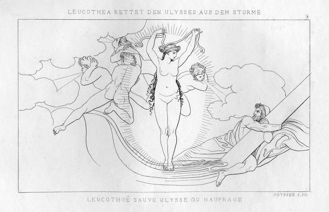 海神Leucothea在风暴中拯救了奥德修斯，约1833年 作者 不明