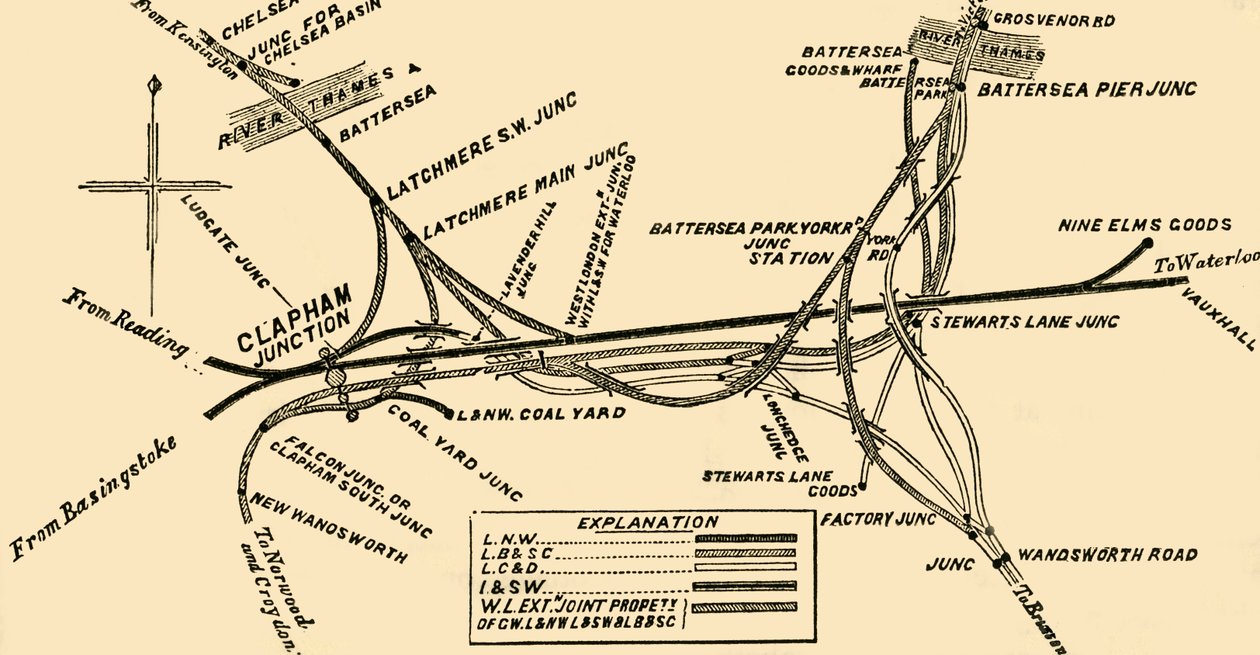 克拉珀姆交界处的铁路线，c1878年。 作者 不明