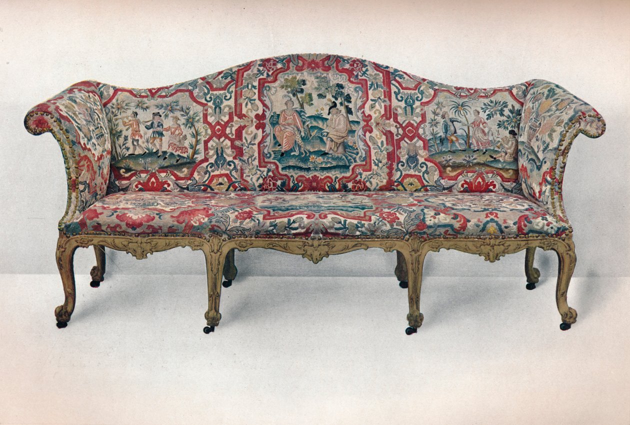 长沙发：蛇形，雕刻和镀金，c1750 作者 不明