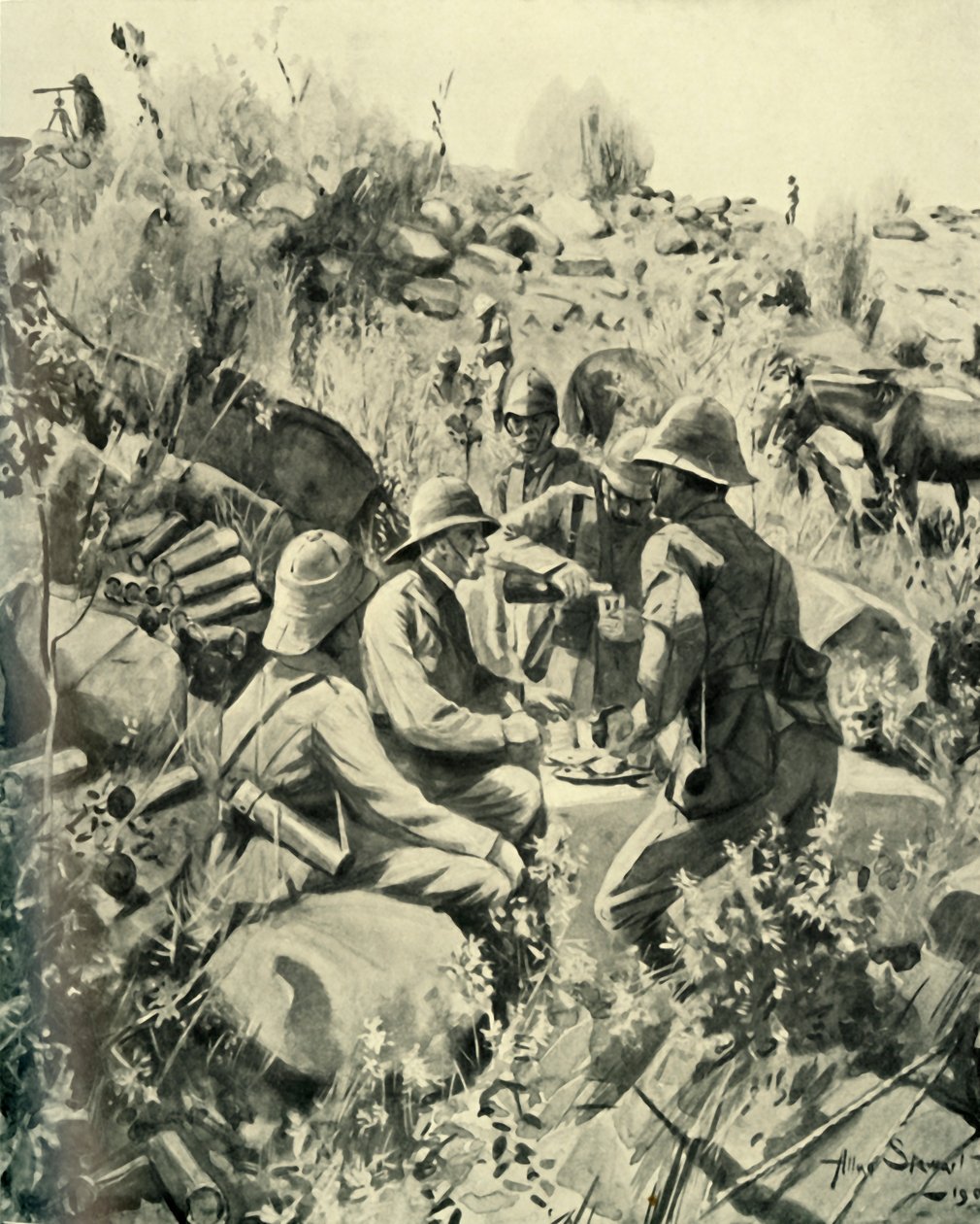 罗伯茨勋爵和参谋长在1901年的Veldt午餐会上。 作者 不明