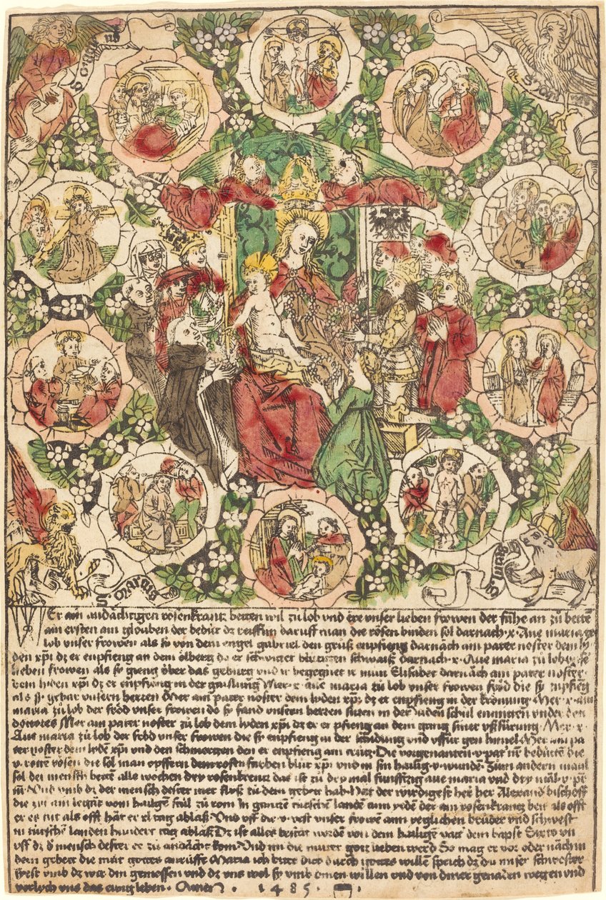 带着玫瑰经的圣母，1485年。 作者 不明