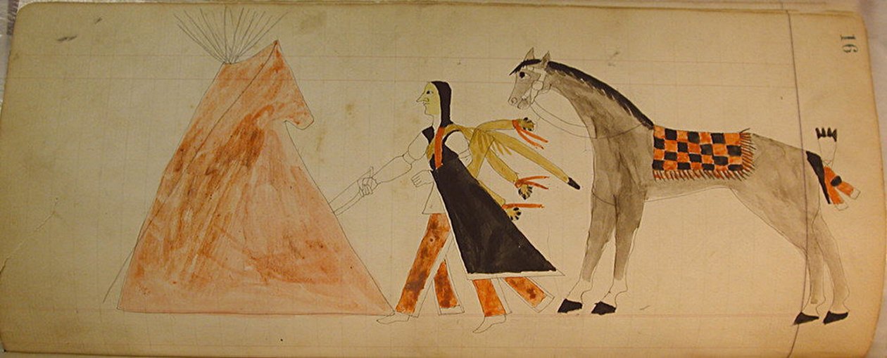 Maffet Ledger: 印第安人和马，约1874-81年。 作者 不明