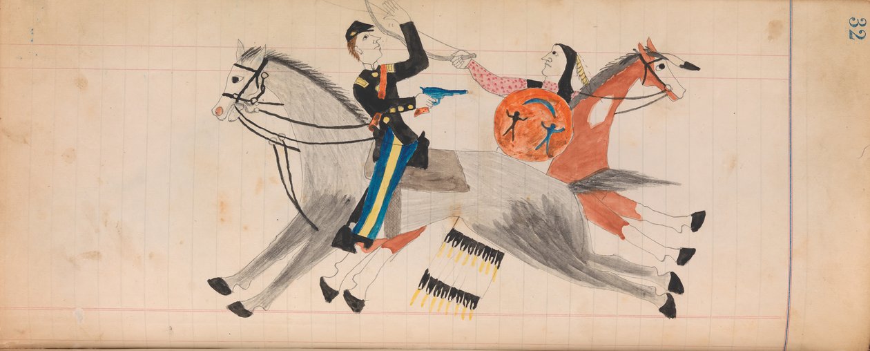 Maffet Ledger：马背上的印第安人和士兵，约1874-81年。 作者 不明