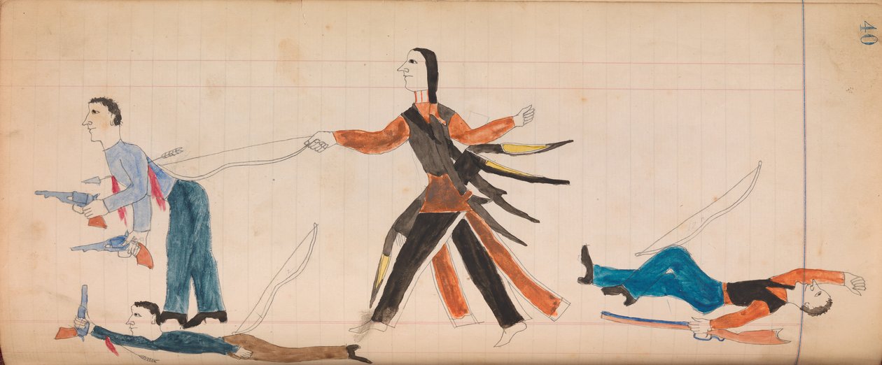 马费特账本：印第安人和三个白人，约1874-81年。 作者 不明