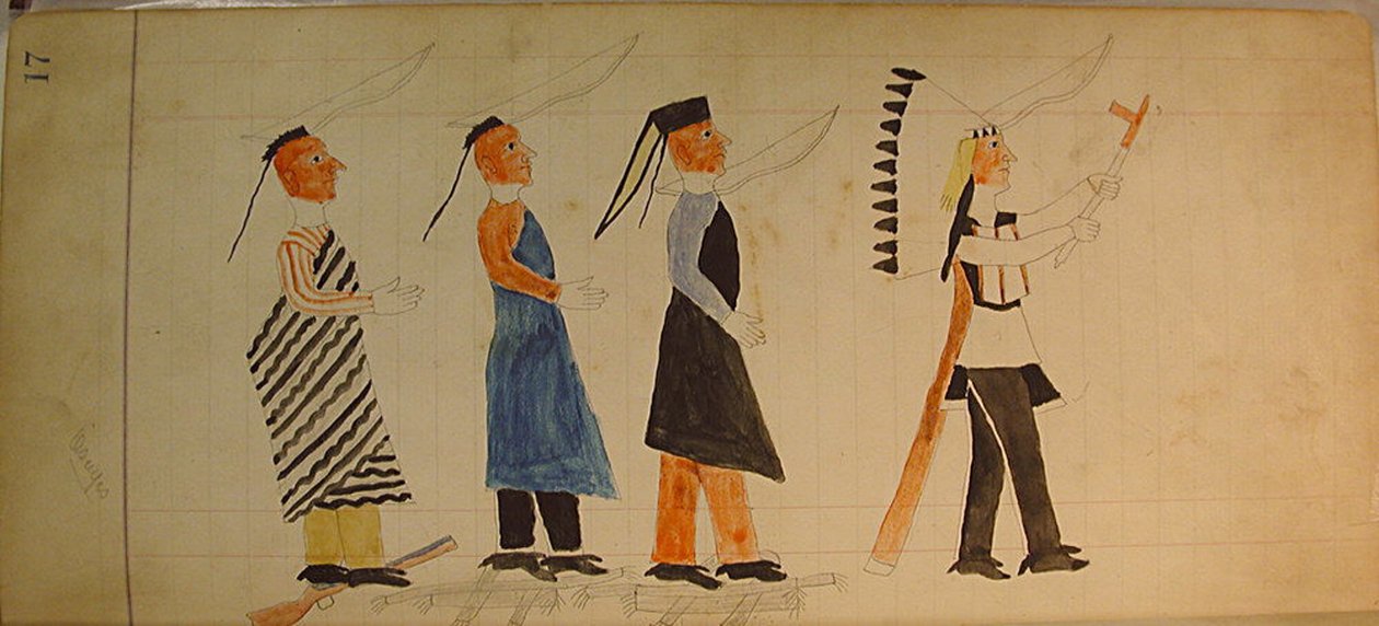 马费特账本：三个印第安人跟随一个酋长，大约在1874-81年。 作者 不明