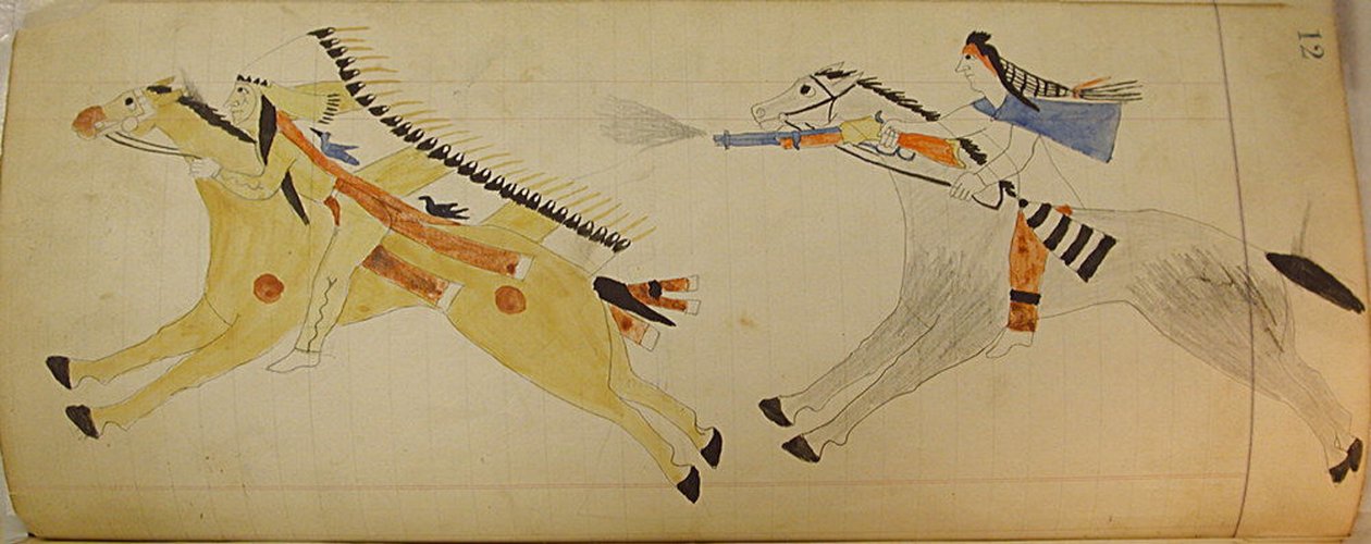 马费特账簿：两个骑马的印第安人，约1874-81年。 作者 不明