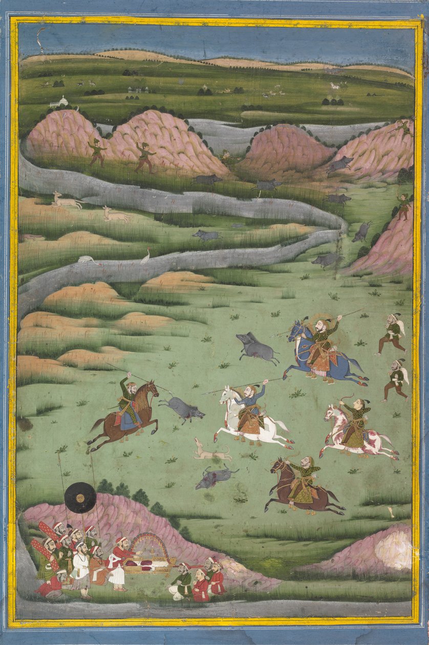 Maharana Amar Singh II或Sangram Singh狩猎野猪，十九世纪。 作者 不明