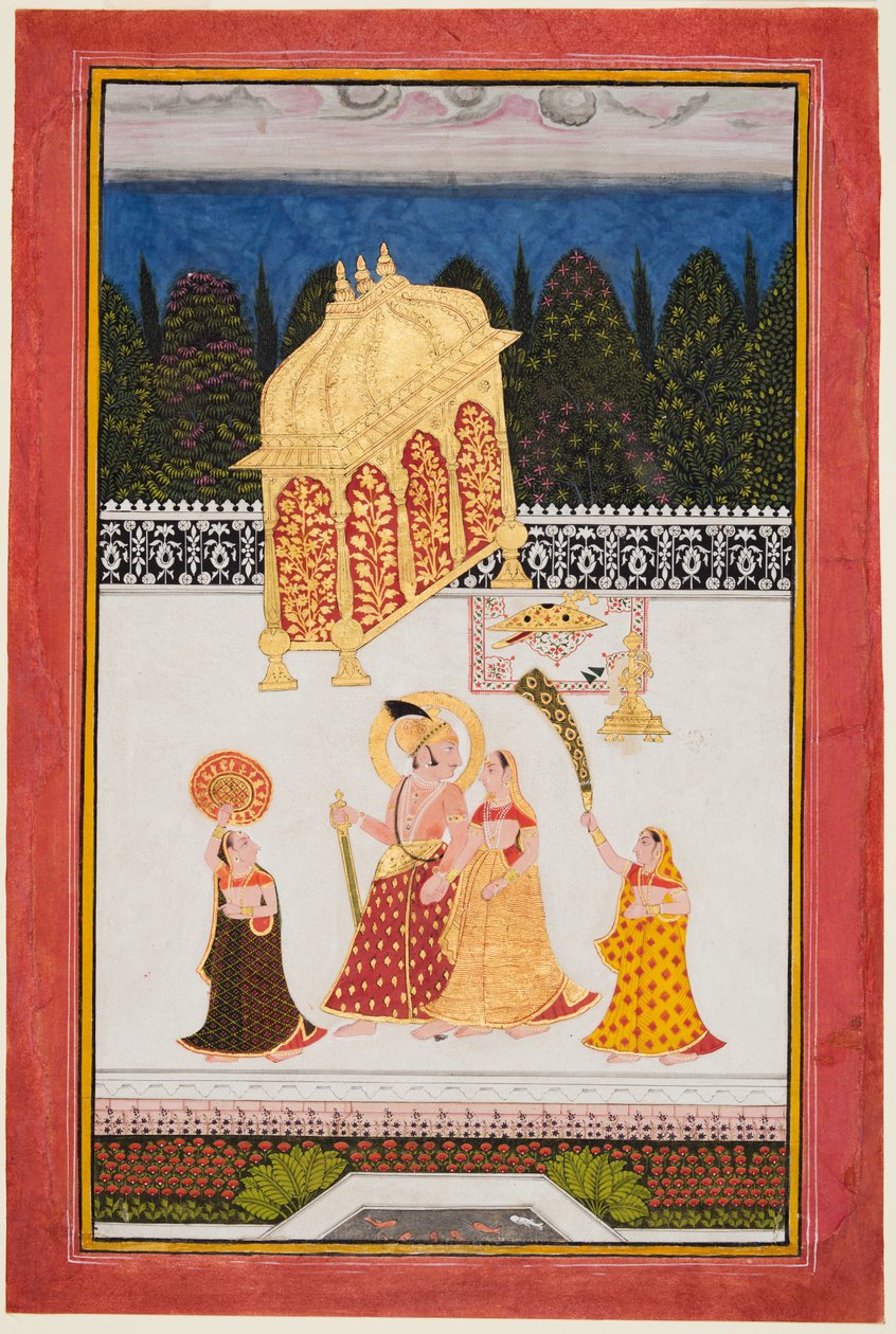 Maharana Ari Singh c。 1761-73年和他的同伴在露台上，c。 1761。 作者 不明