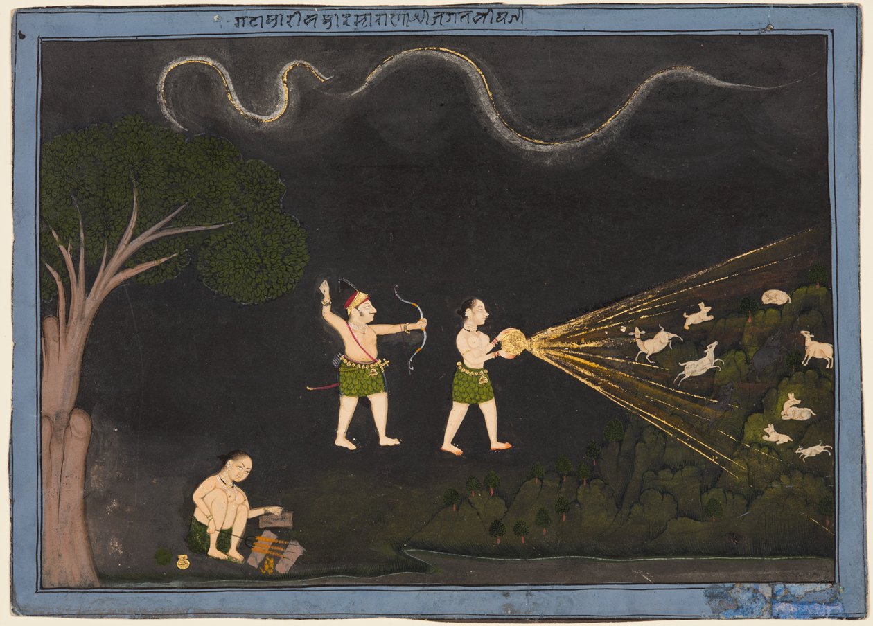 Maharana Jagat Singh打扮成Bhil，在夜间猎鹿c。 1735–40。 作者 不明