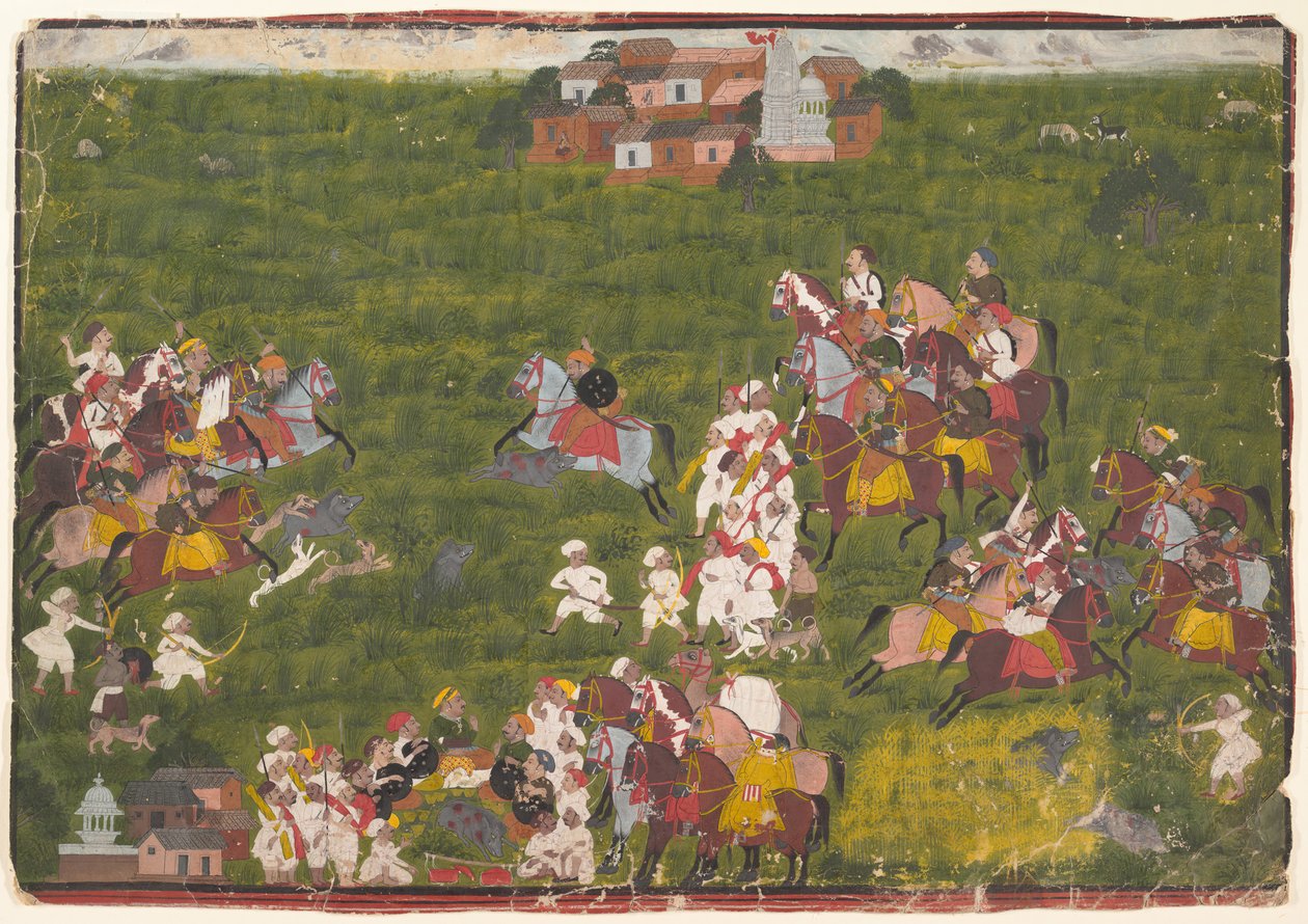 Maharana Sangram Singh猎杀野猪，约1725年。 作者 不明