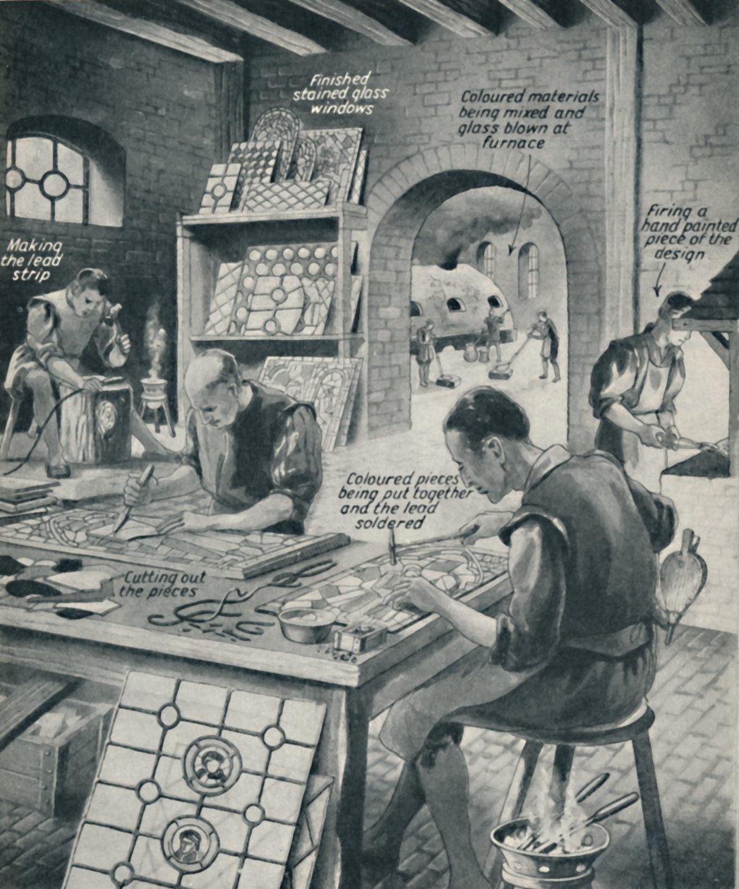 制作彩色玻璃窗，c1934 作者 不明