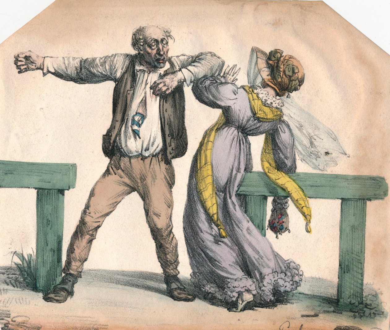 攻击女人的男人，1855年。 作者 不明