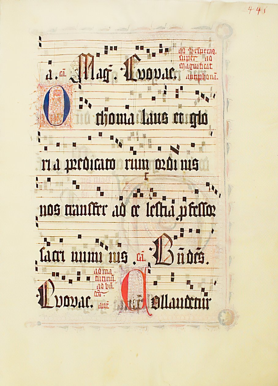 手稿的叶子，来自德国的Antiphonary，15世纪第二季度。 作者 不明