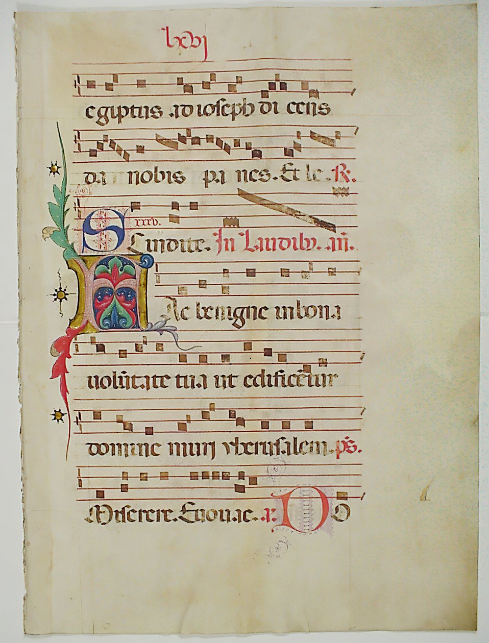 带有首字母A的手稿叶子，来自意大利的Antiphonary，15世纪。 作者 不明