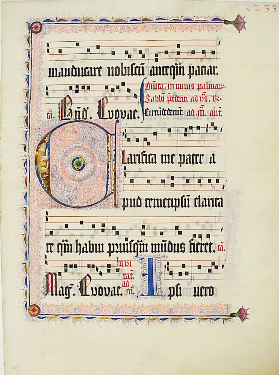 带有首字母C的手稿叶子，来自德国的Antiphonary，约1425-50。 作者 不明