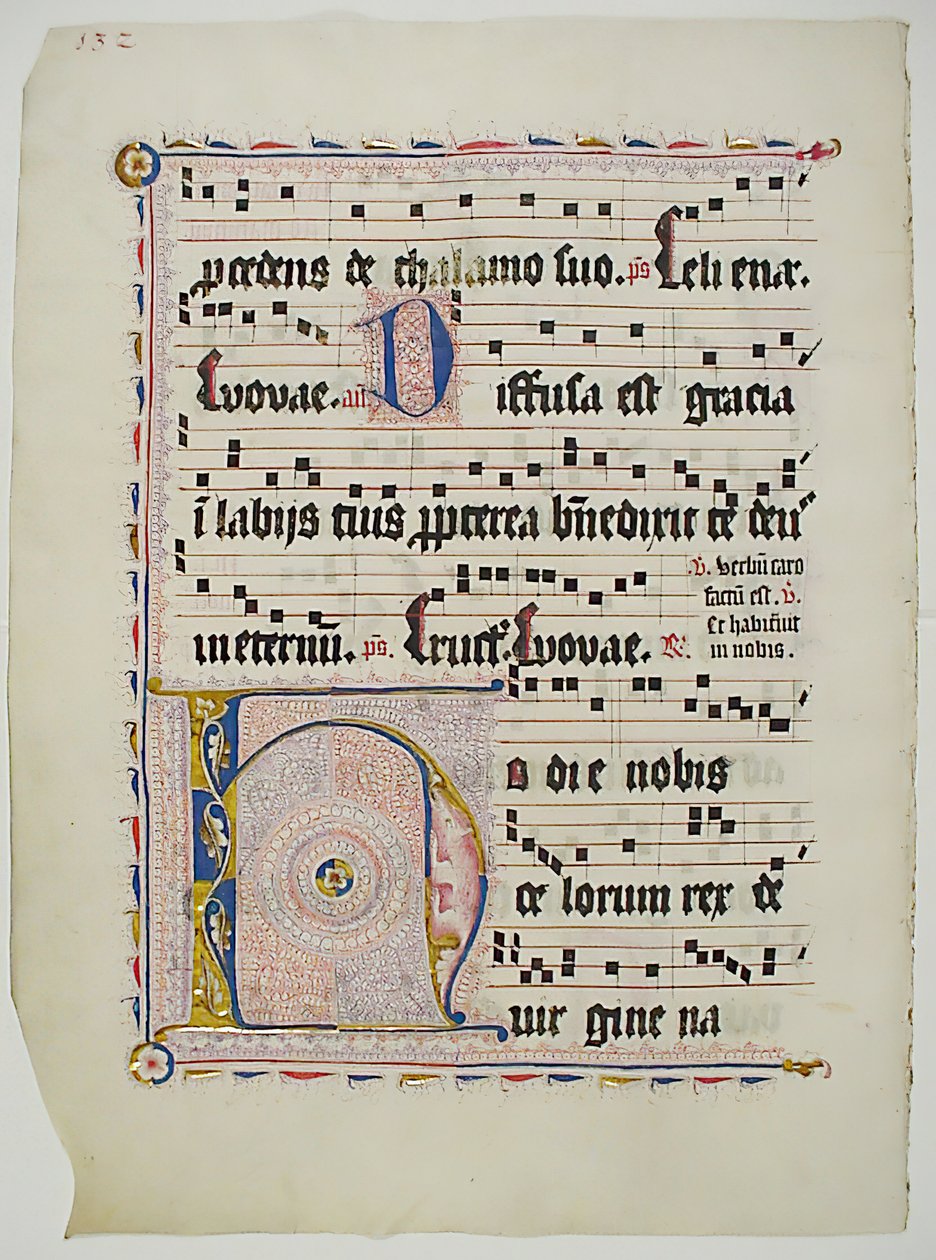 带有首字母H的手稿叶子，来自德国的Antiphonary，15世纪第二季度。 作者 不明
