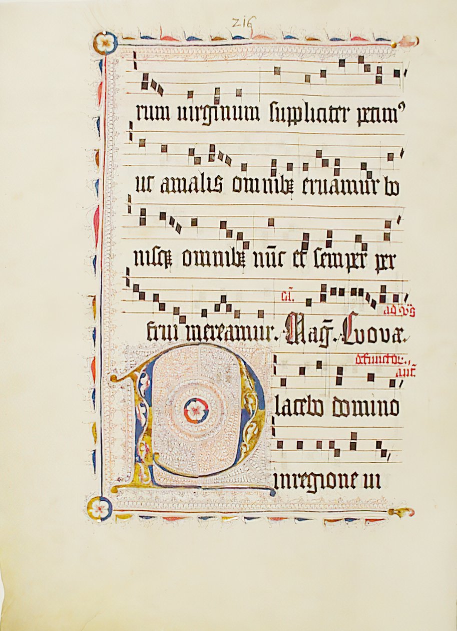 带有首字母P的手稿叶子，来自德国的Antiphonary，15世纪第二季度。 作者 不明