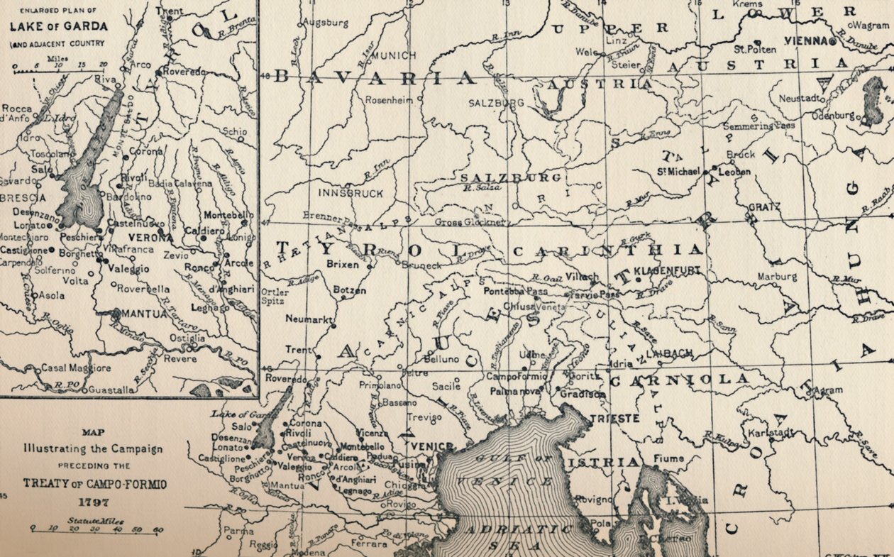 描绘坎普-福美欧条约之前的战役的地图，1797年，1896年 作者 不明