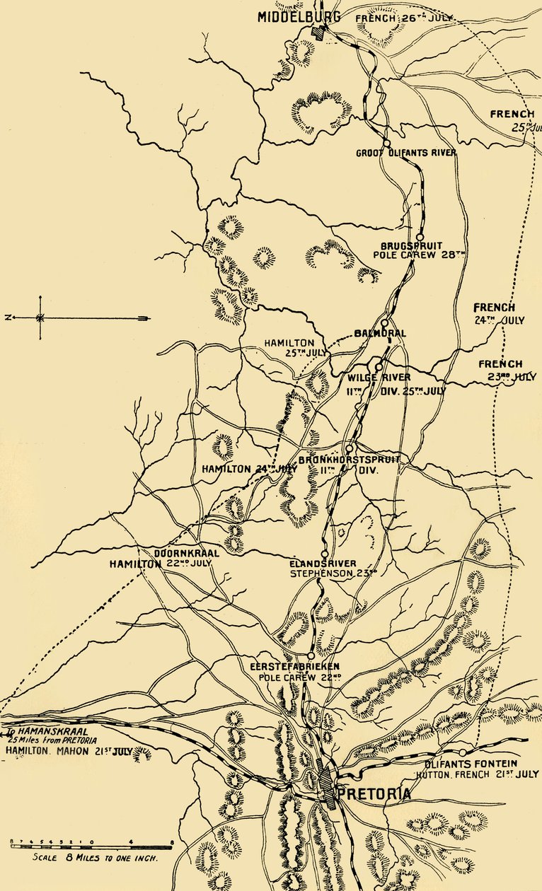 说明从Eerstefabrieken向Middelburg的东移的地图，1901年。 作者 不明