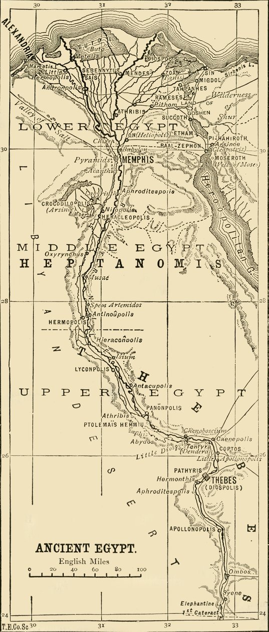 1890年的古埃及地图。 作者 不明