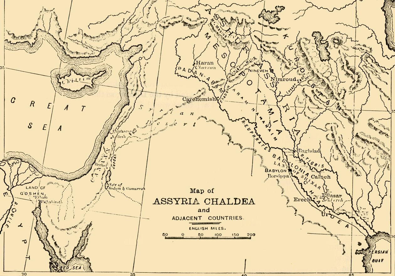 亚述，迦勒底及邻国地图，1890年。 作者 不明