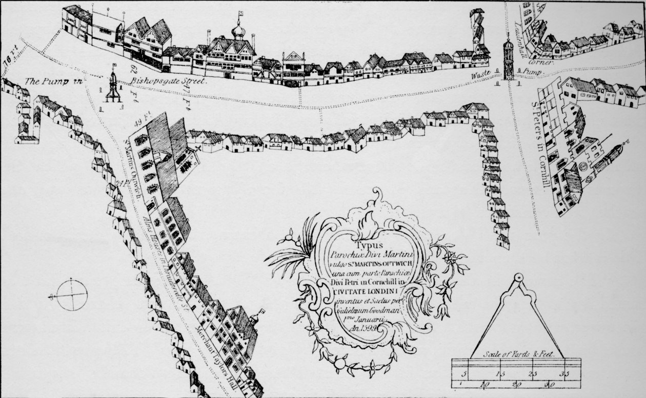 Bishopsgate地图，伦敦金融城，c1599 1904年 作者 不明