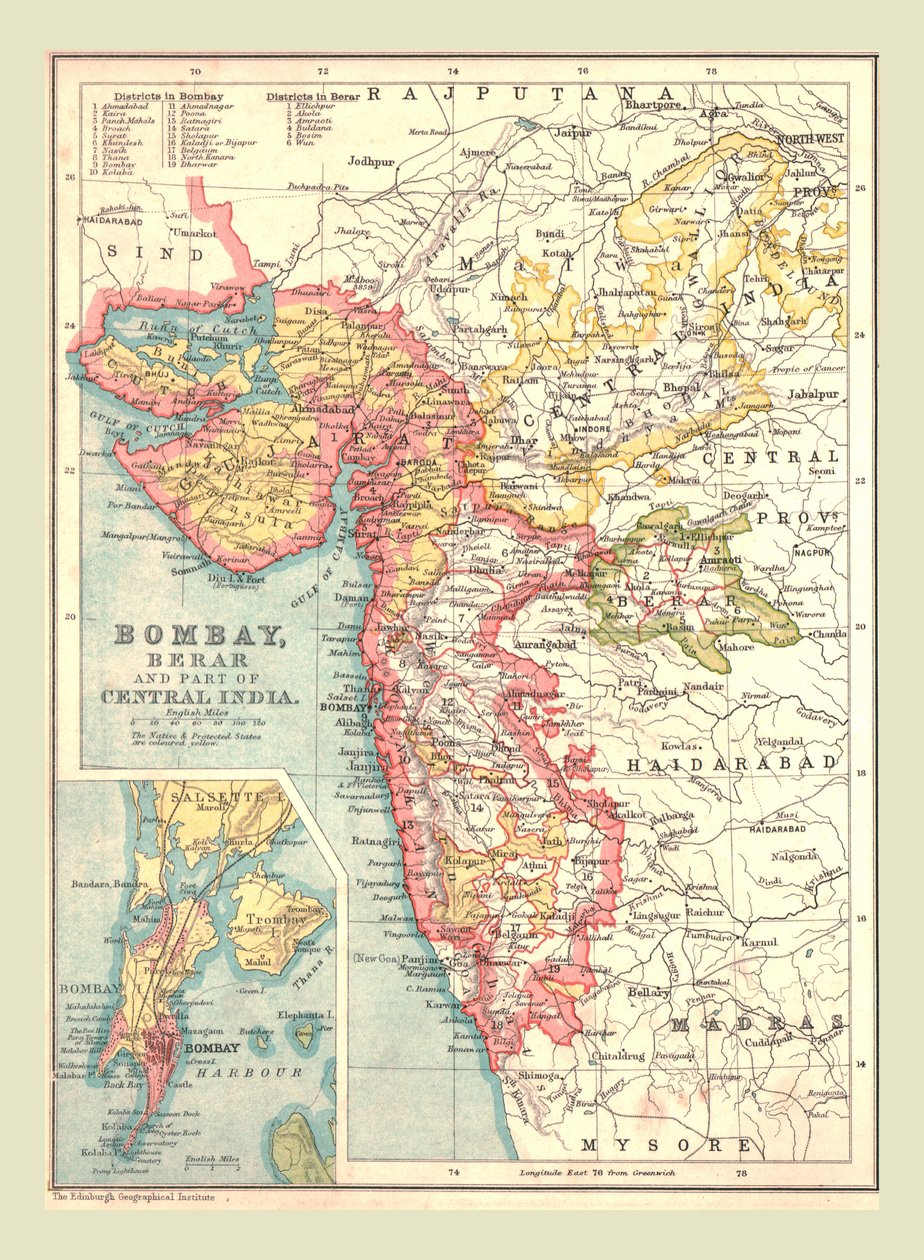 1902年，孟买，贝拉尔和印度中部部分地区的地图。 作者 不明