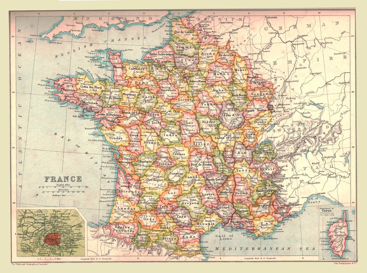 法国地图，1902年。 作者 不明