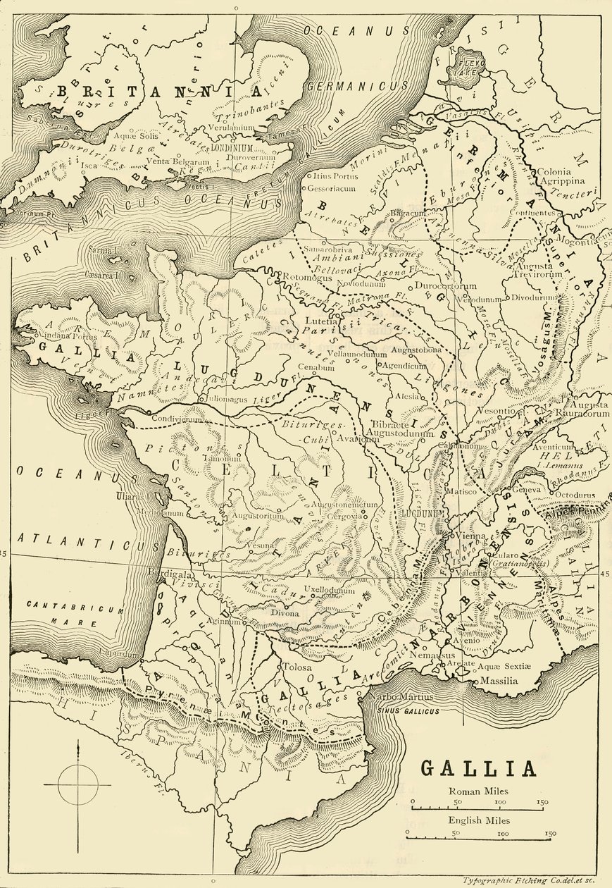 高卢和英国部分地图，1890年。 作者 不明