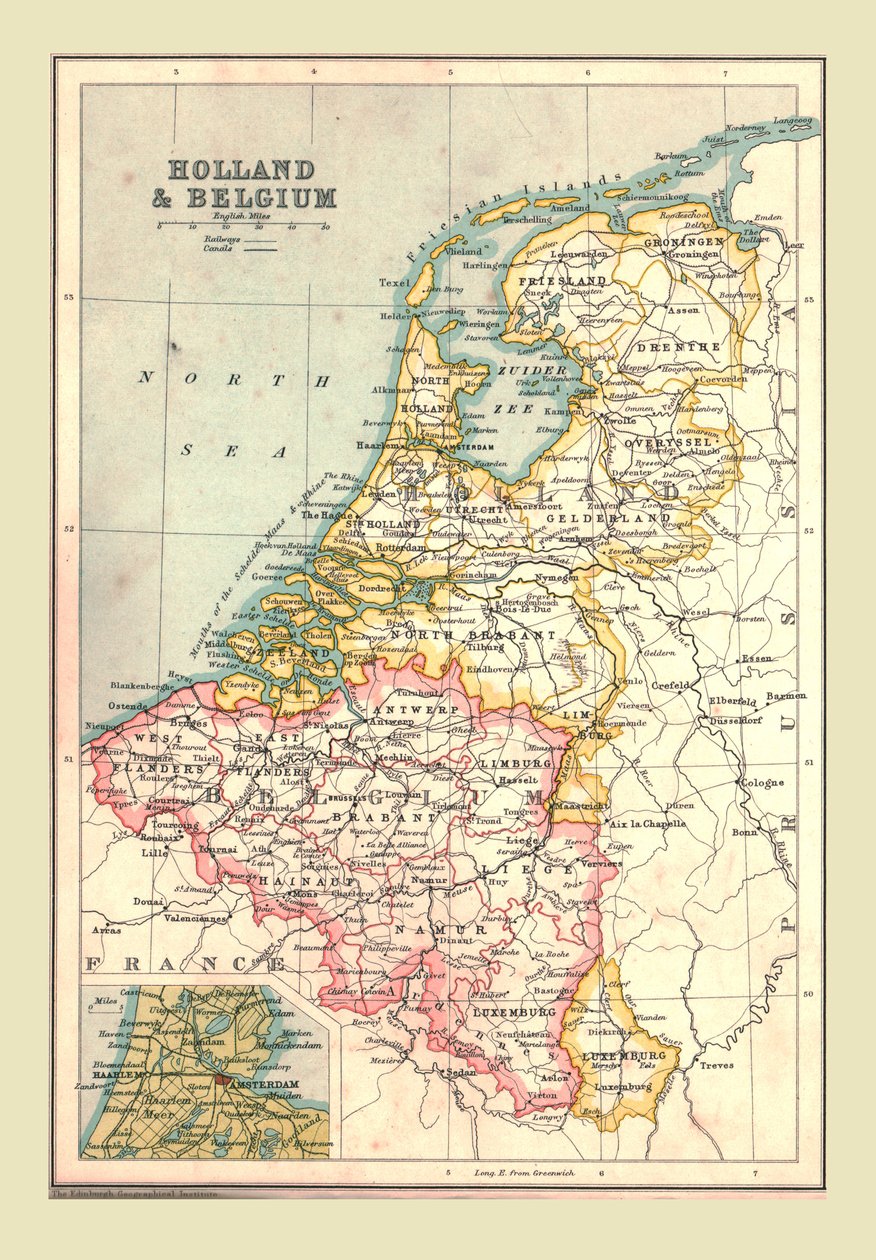 荷兰和比利时地图，1902年。 作者 不明