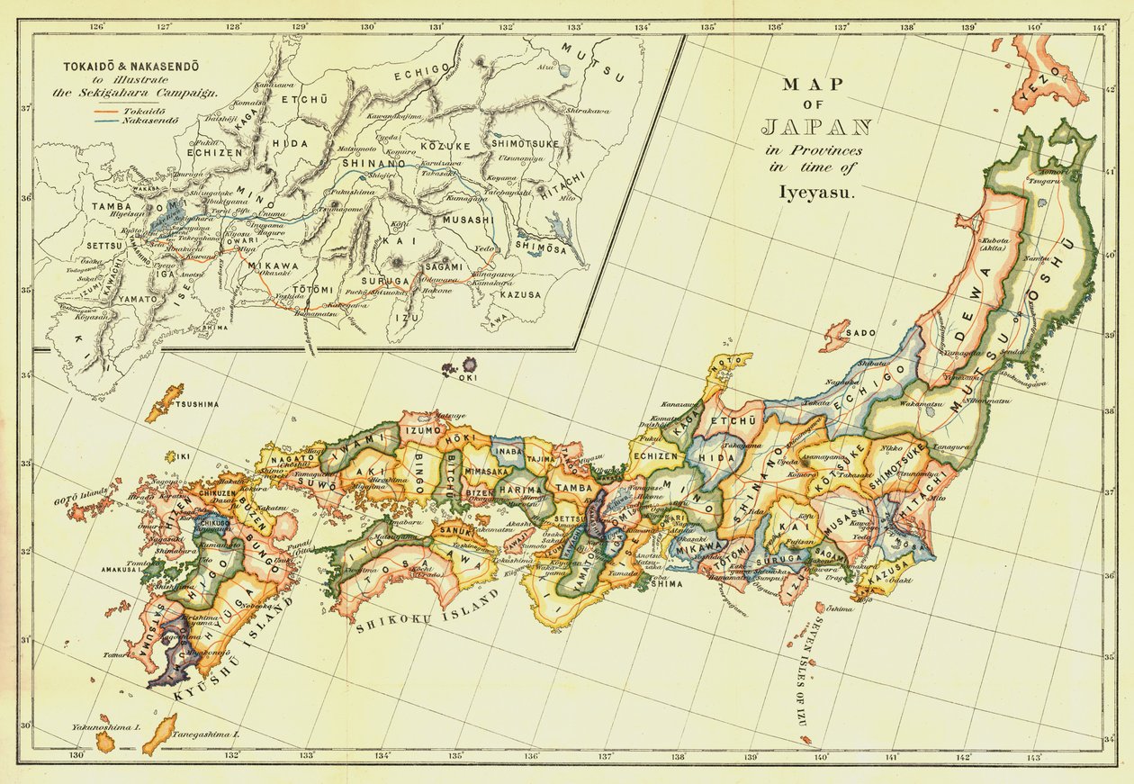 1903年耶野安时的日本各省地图。 作者 不明