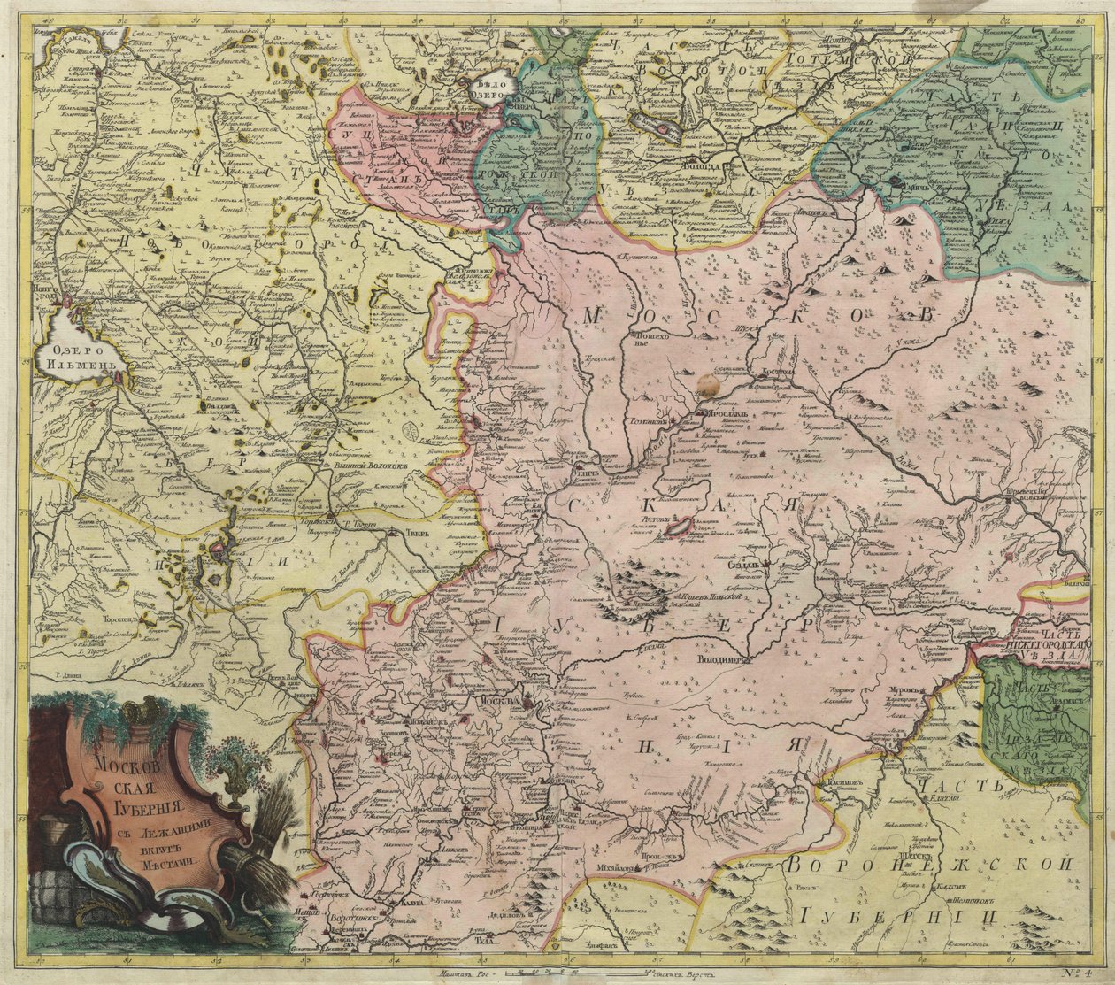 莫斯科省和最近省份的地图，1745年 作者 不明
