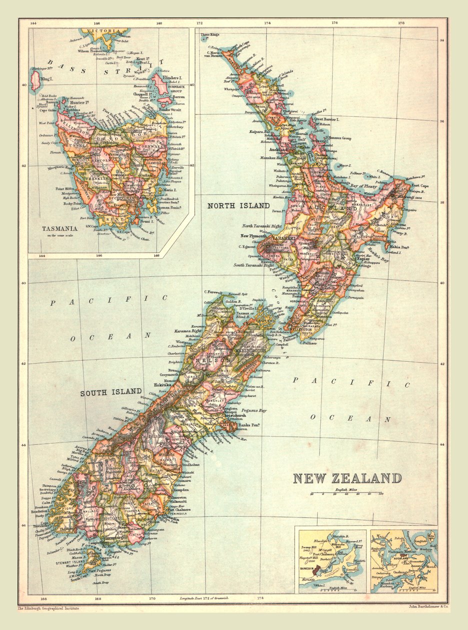 新西兰地图，1902年。 作者 不明
